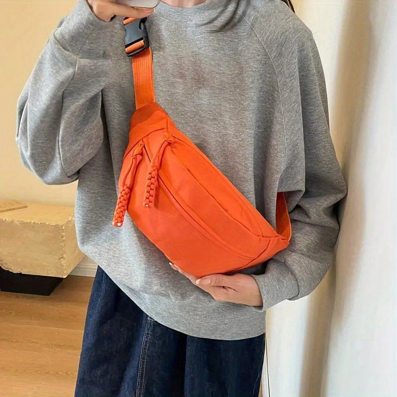 Women's Nylon Chest Bag - Casual Solid Crossbody Shoulder Bag with Adjustable Strap, Zipper Closure, Polyester Lining, Suitable for Outdoor Sports