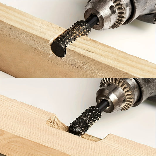 5pcs Wood Carving File Rasp Drill Bit Set - 1/4" 6mm Rotary Rasp Drill Bit for DIY Woodworking, Rotating Embossed Chisel Shaped Shank Tool, Burr Power Tools for Engraving, Polishing, Grinding