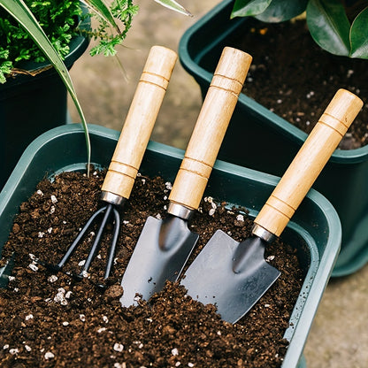 Premium Aluminum Alloy Gardening Tool Set with Wooden Handle - Includes Rake, Shovel and Mini Succulent Tool for Effective Soil Loosening and Plant Care Gardening Tools Gardening Tools and Equipment