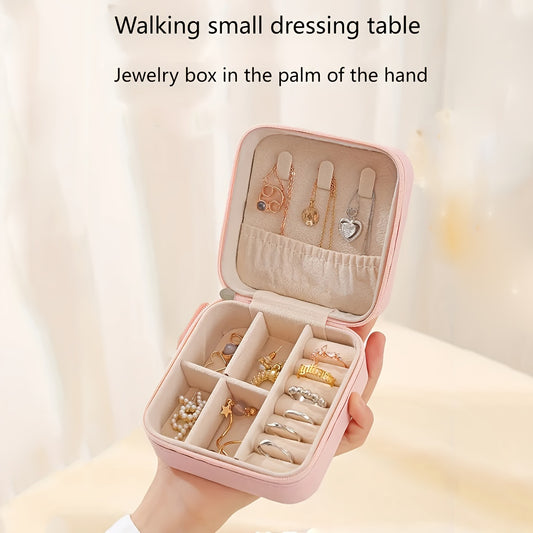 1 Piece Faux Leather Jewelry Storage Box, Portable Travel Jewelry Box with Compartments for Rings, Necklaces, Earrings, Bracelets - Unfinished, Freestanding Style Storage Solution for Bedroom, Dressing Table, Drawer Organization