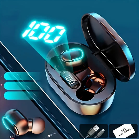 1 pc E7S TWS Wireless Earbuds with LED Display, In-Ear Gaming Headphones, Voice Call Noise Cancellation, App Control, Volume Control, USB Charging, Anti-Tangle Cable, for iPhone/Xiaomi - Adults