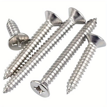 100pcs KA flat head Phillips self tapping screws, nickel plated, durable, suitable for wood, metal, plastic, full thread, right hand thread, iron 0.138*0.512 inch (3.5*13 mm)/100pcs