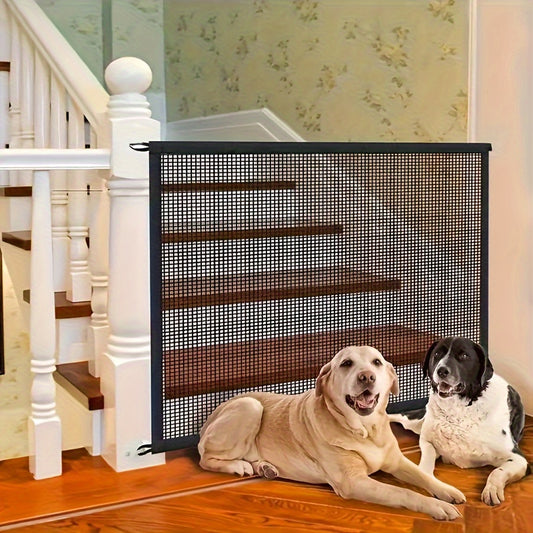 1.8m Easy-Install Pet Safety Gate for Dogs & Cats - Nylon Mesh Barrier for Rooms and Stairs, Versatile Use