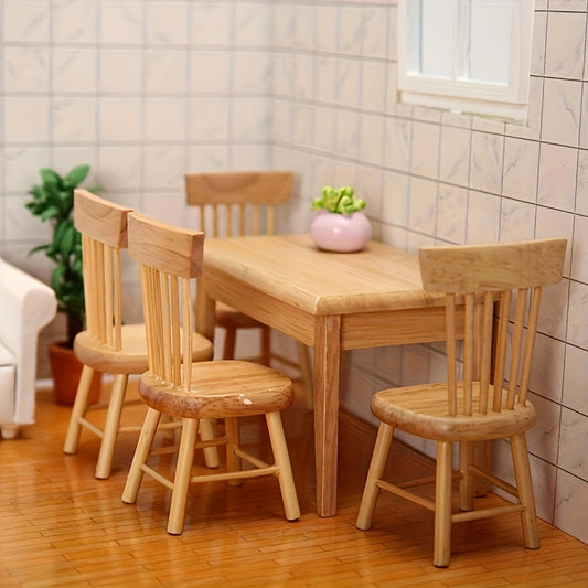 5-piece Mini Wooden Dining Table Set - Perfect for Living Room Decor, Includes Table and Chairs