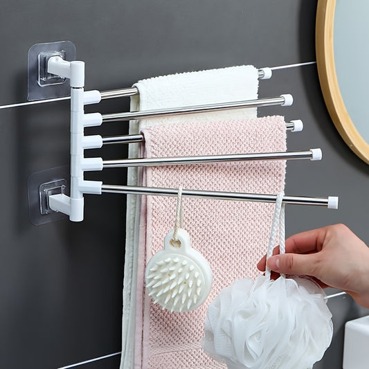 Adjustable Stainless Steel Towel Rack - Wall Mounted, No Drilling Required, with Suction Cup for Bathroom Storage
