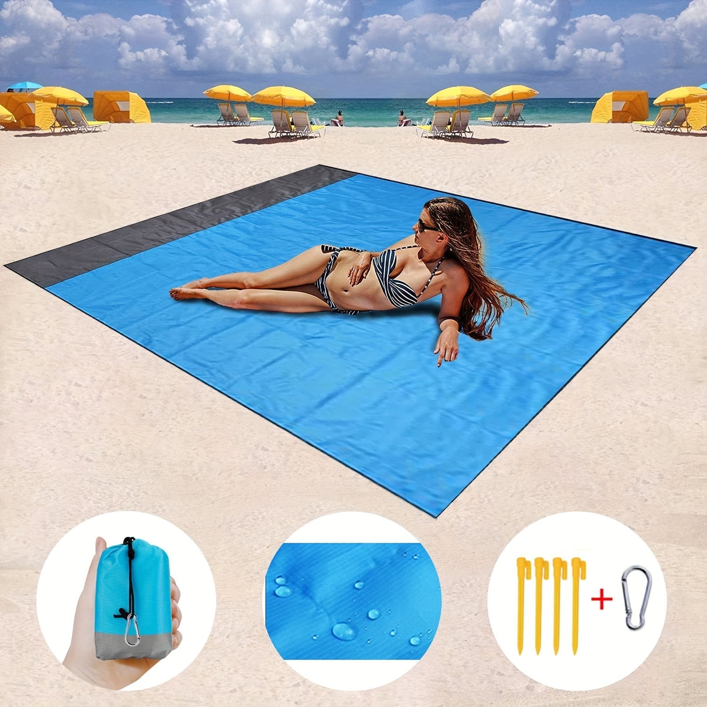 Waterproof Twill Nylon Picnic Mat - Durable, Moisture-Proof, Foldable, and Portable for All-Season Outdoor Camping and Beach Trips - Easy Hand Wash Only