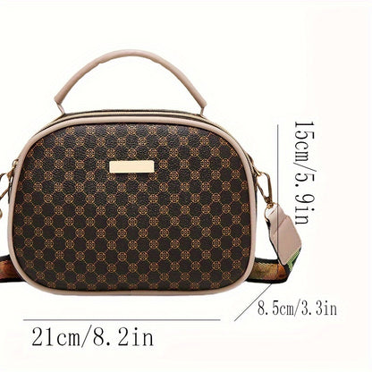 Girls simple fashion diamond letter print crossbody bag with adjustable shoulder strap and zipper closure, stylish shoulder bag suitable for outdoor and daily use