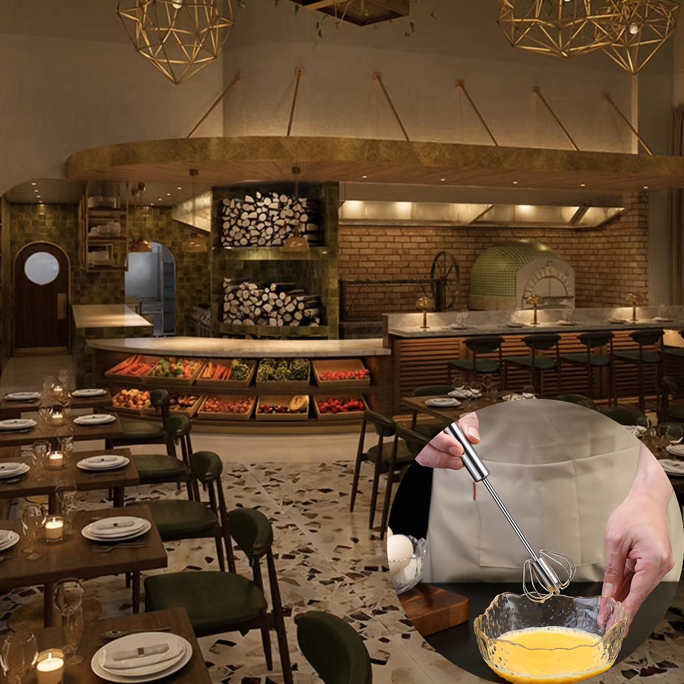 Stainless steel semi-automatic egg beater, kitchen baking tools, stainless steel manual push-type egg beater for restaurants