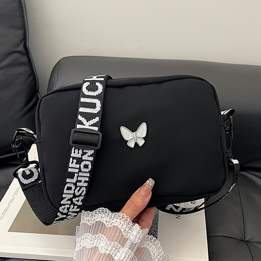 Women's Solid Nylon Shoulder Bag, Lightweight Crossbody Bag with Adjustable Strap and Tassels, Casual Everyday Crossbody Bag with Polyester Lining, Zipper Solid Pattern Fashion Accessories
