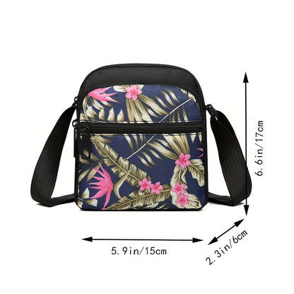 Women's Nylon Tropical Print Crossbody Bag Casual Mini Shoulder Bag with Zipper