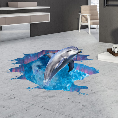 Vinyl Dolphin Wall Sticker, 3D Undersea Sticker, Waterproof Removable Seascape for Bathroom Bedroom Living Room Decoration