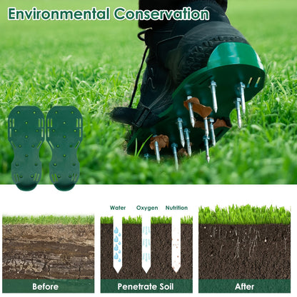 Manual Lawn Aerator with Metal Spikes - 1 Double Duty Garden Soil Aerator Sandal with Adjustable Strap - No Electricity Required Yard Tool for Soil Health and Grass Growth