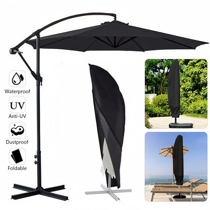 280cm Waterproof Outdoor Umbrella Cover 420D Oxford Cloth, Anti-UV Patio Parasol Cover with Storage Bag, Dust-Proof Black Canopy Sunshade Cover for 3.35m to 4.27m Garden Parasol