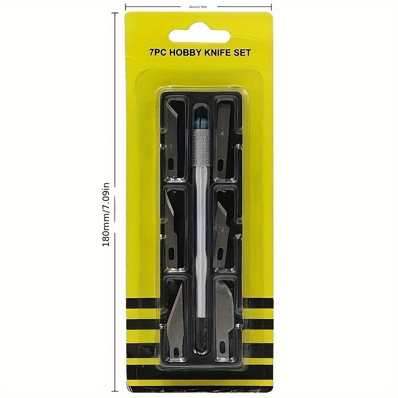 7-Piece Precision Engraving Knife Set, Metal Craft Knife with Replaceable Blades, Hand Engraving Hobby Tools for DIY Projects, Mobile Film Art, Multi-Function, No Electricity Required