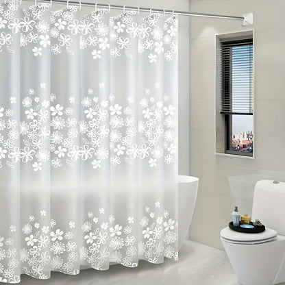 Translucent Shower Curtain with Hooks, Floral Pattern Waterproof Shower Curtain, Multifunctional Home Decor for Bathroom, Wardrobe, Window - 1 pc,
