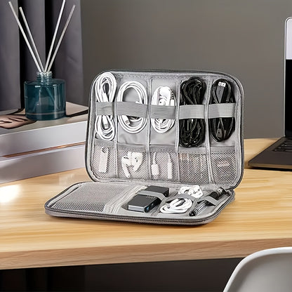 Compact Travel Cable Organizer - Multi-Pocket Electronics Organizer for Chargers, Cables and Accessories, Durable Fabric, Black - Perfect for On-the-Go Cable Management
