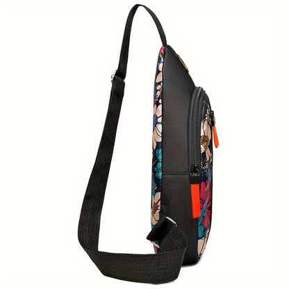 Women's casual nylon chest bag with adjustable shoulder straps and zipper closure, solid color, random pattern, polyester lining, stylish mini canvas crossbody bag, painted edges, random direction of upper zipper