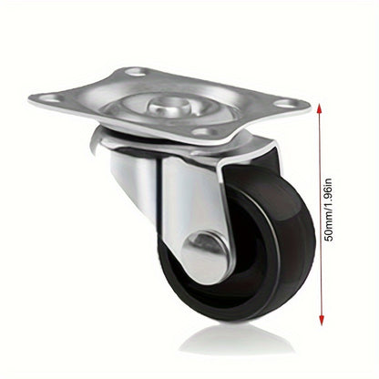 4-Piece Heavy Duty Mini Casters - Rigid Non-Swivel PP Plastic Rollers with Metal Top Plate for Furniture, Cabinets and Small Appliances