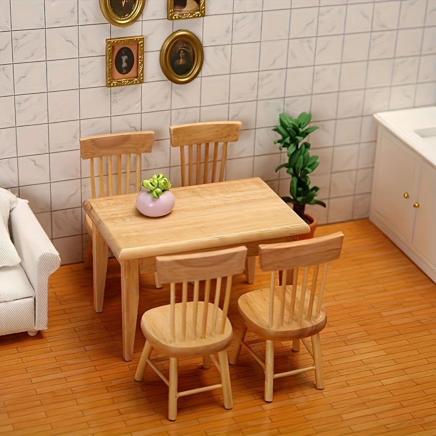 5-piece Mini Wooden Dining Table Set - Perfect for Living Room Decor, Includes Table and Chairs