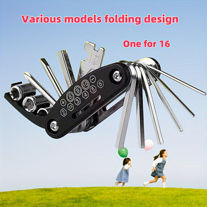 16 in 1 Stainless Steel Portable Folding Multi-Tool with Hex Key, Universal Screwdriver Set and Combination Wrench - Compact Multi-Purpose Pocket Tool Bag