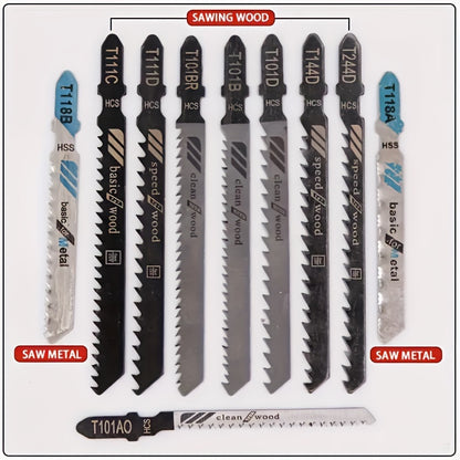 10pcs Jigsaw Blade Set - Fine & Coarse Teeth For Wood, Metal, Plastic - Prevents Edge Collapse & Explosion