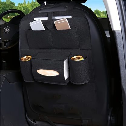 Universal Black Felt Car Seat Back Storage Bag - Travel Accessories - Multi-Pocket Car Accessory Holder, Non-Woven Design, Used to Organize Items, Keep Your Car Tidy, Easy to Install