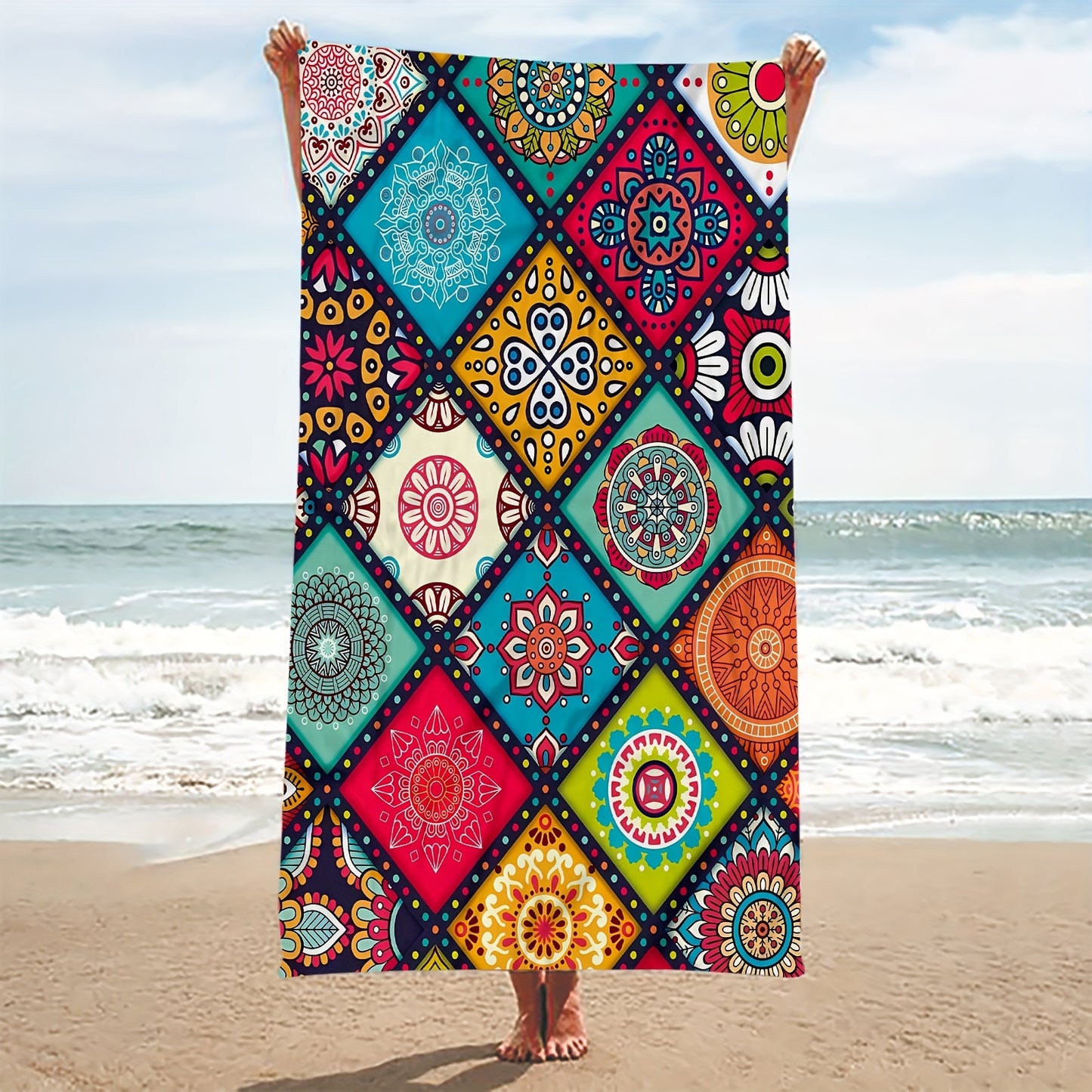 Bohemian Floral Quick-Dry Beach Towel - Ultra Absorbent Microfiber, Lightweight & Soft, Perfect for Camping, Outdoor Activities & Summer Beach Trips