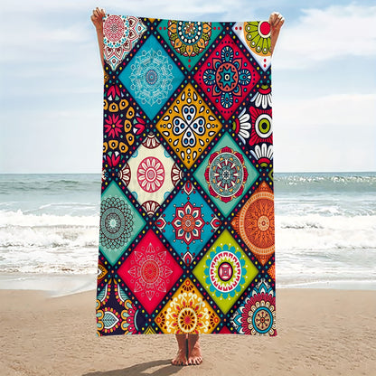 Bohemian Floral Quick-Dry Beach Towel - Ultra Absorbent Microfiber, Lightweight & Soft, Perfect for Camping, Outdoor Activities & Summer Beach Trips
