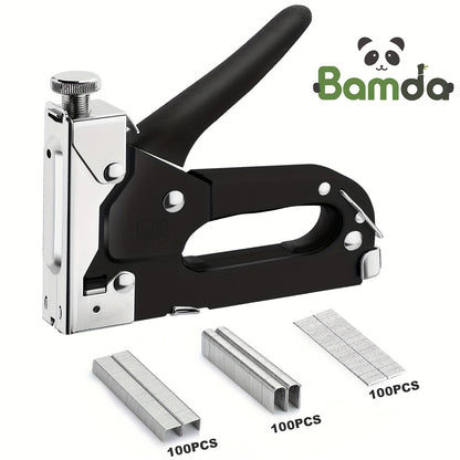 Bamda 3-in-1 Heavy-Duty Manual Staple Gun Kit with 300 Staples - Carbon Steel Uncharged Stapler for Upholstery, Woodworking, Decoration, Furniture, Door & Window Trim