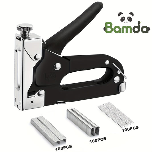 Bamda 3-in-1 Heavy-Duty Manual Staple Gun Kit with 300 Staples - Carbon Steel Uncharged Stapler for Upholstery, Woodworking, Decoration, Furniture, Door & Window Trim