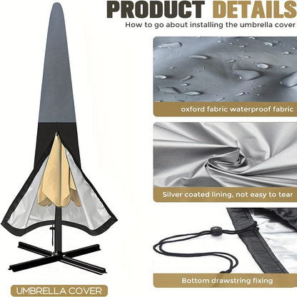 1pcs Outdoor Parasol Cover, 210D Oxford Cloth Anti-UV Black Gray Two-tone Roman Umbrella Cover, Garden Outdoor Cantilever Sunshade Rain Cover Accessory, Cover Only