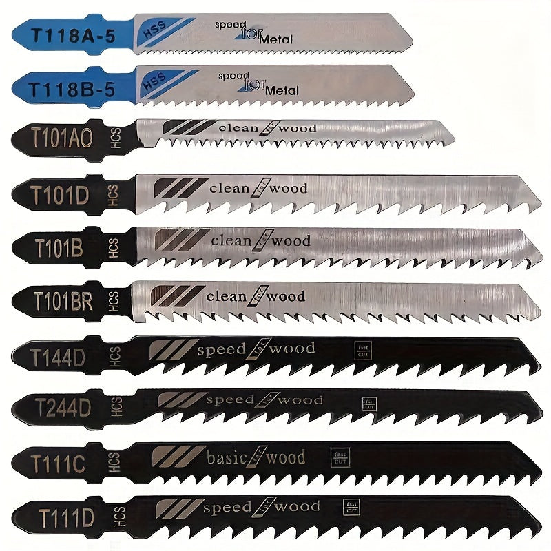 10pcs Jigsaw Blade Set - Fine & Coarse Teeth For Wood, Metal, Plastic - Prevents Edge Collapse & Explosion