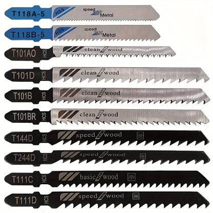 10pcs Jigsaw Blade Set - Fine & Coarse Teeth For Wood, Metal, Plastic - Prevents Edge Collapse & Explosion