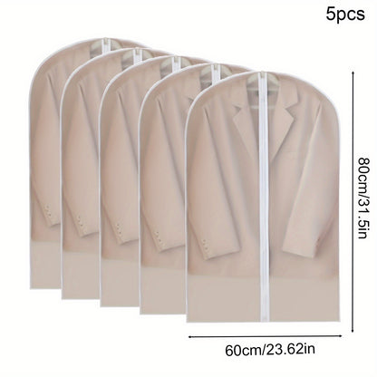 5 Pieces Clear Garment Bags with Zipper - Washable Hanging Bags for Dresses, Suits, Jackets and Down Jackets - Space Saving Wardrobe Organizer