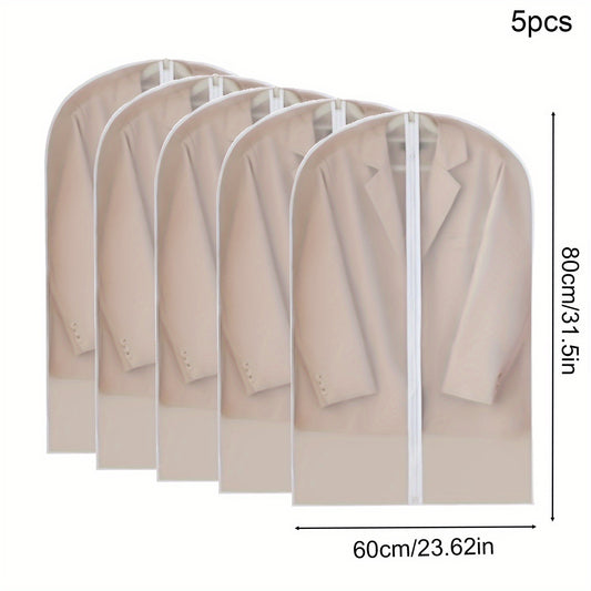5 Pieces Clear Garment Bags with Zipper - Washable Hanging Bags for Dresses, Suits, Jackets and Down Jackets - Space Saving Wardrobe Organizer