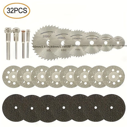 32pcs Mini High-Speed Steel Circular Saw Blades Set - Perfect for Resin & Woodworking, Includes Diamond Metal Discs for Rotary Tools
