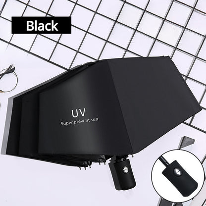 Automatic opening folding umbrella with UV protection, 8 steel ribs, 190T polyester pongee fabric, windproof, compact, sun and rain protection - Professional for business and travel