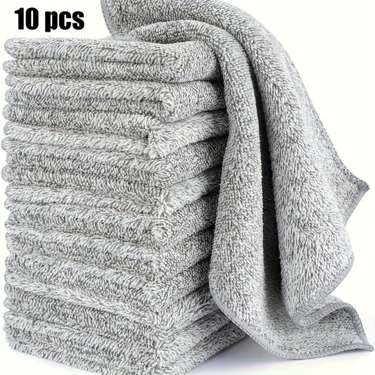 10 Pack Super Absorbent Microfiber Cleaning Cloths - Thick, Quick Drying Bamboo Charcoal Fiber Towels for Car and Kitchen, Non-Stick Oil, Washable