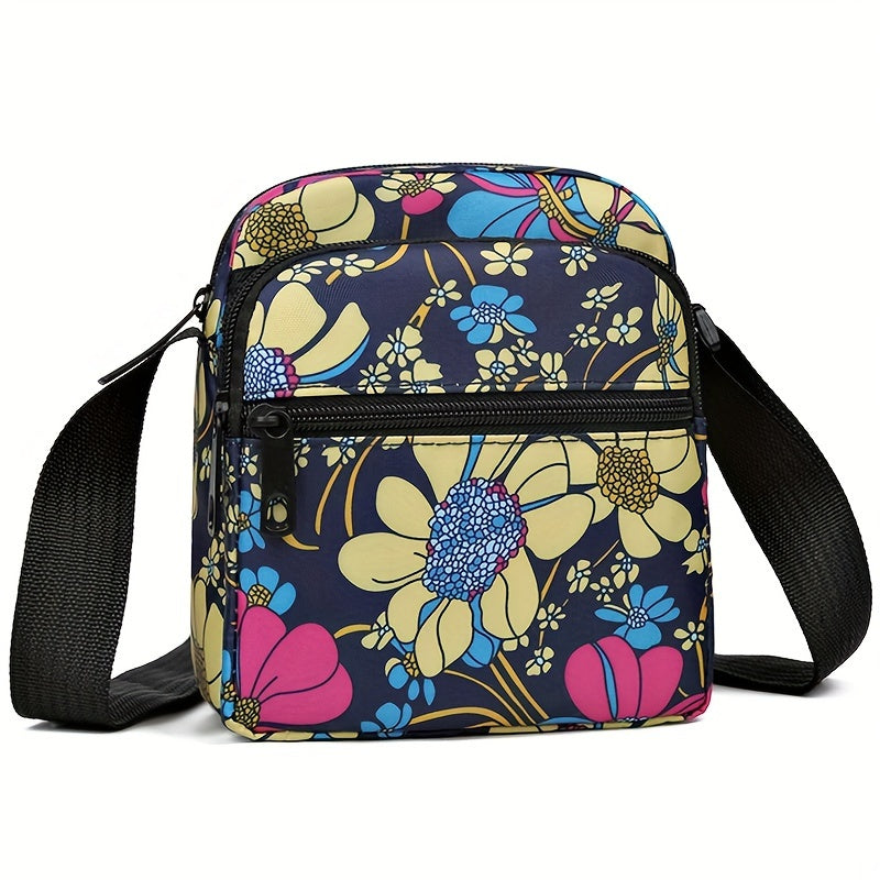 Women's Nylon Tropical Print Crossbody Bag Casual Mini Shoulder Bag with Zipper