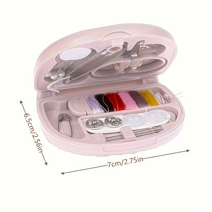 Compact Travel Sewing Kit - DIY Mini Sewing Supplies and Accessories, Pink Portable Sewing Box for Beginners and Travelers