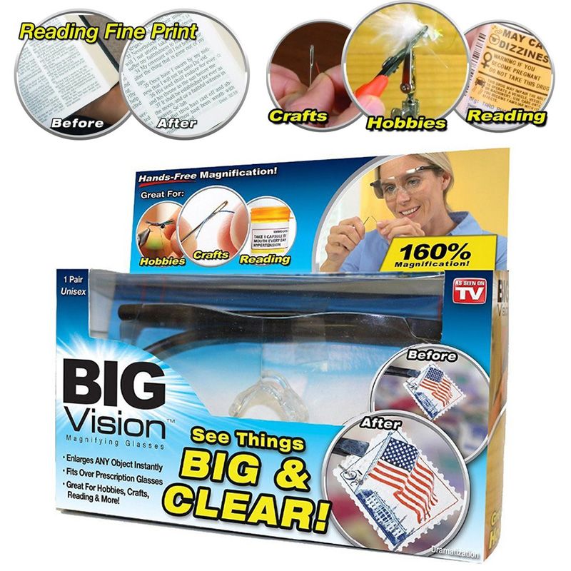 Big Vision plastic glasses 160% degrees Magnifying Eyewear That Makes Everything Bigger and Clearer free shipping