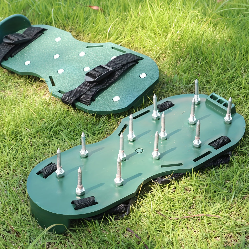Manual Lawn Aerator with Metal Spikes - 1 Double Duty Garden Soil Aerator Sandal with Adjustable Strap - No Electricity Required Yard Tool for Soil Health and Grass Growth