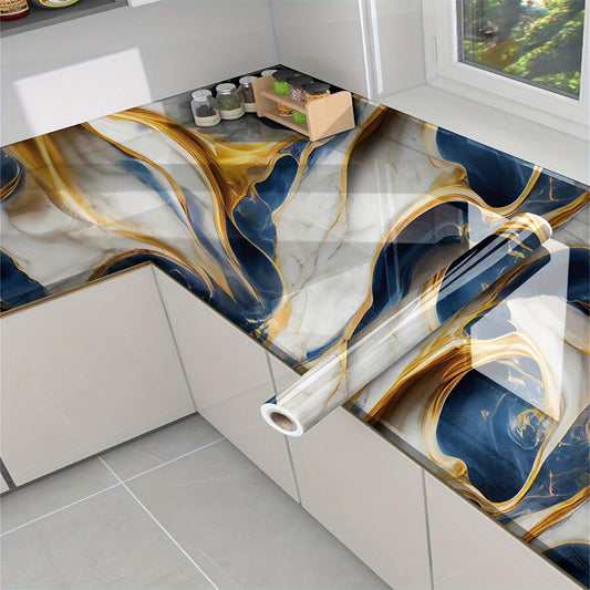 1 roll, wavy texture marble wallpaper, glossy contact paper, self-adhesive removable PVC wallpaper, peel and stick wallpaper for kitchen bedroom living room countertop furniture, renovation wallpaper