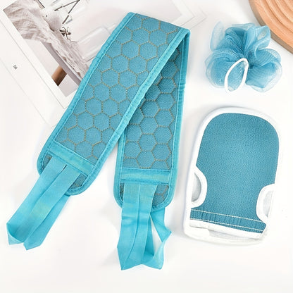 3 Pieces Exfoliating Bath Towel Set, 3 in 1 Back Bath Scrub, Body Cleansing Towel, Soft Bath Glove, Bath Ball Loofah, Exfoliating Skin Towel Bath Tool Set for Back Massage, Deep Body Cleansing, Home Bathroom Shower Scrub Tools,