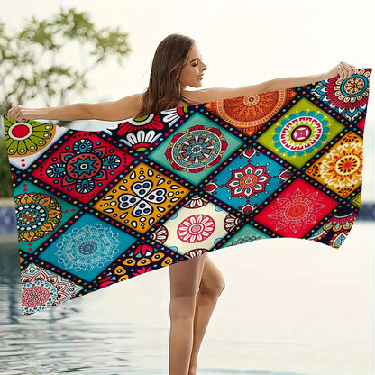 Bohemian Floral Quick-Dry Beach Towel - Ultra Absorbent Microfiber, Lightweight & Soft, Perfect for Camping, Outdoor Activities & Summer Beach Trips
