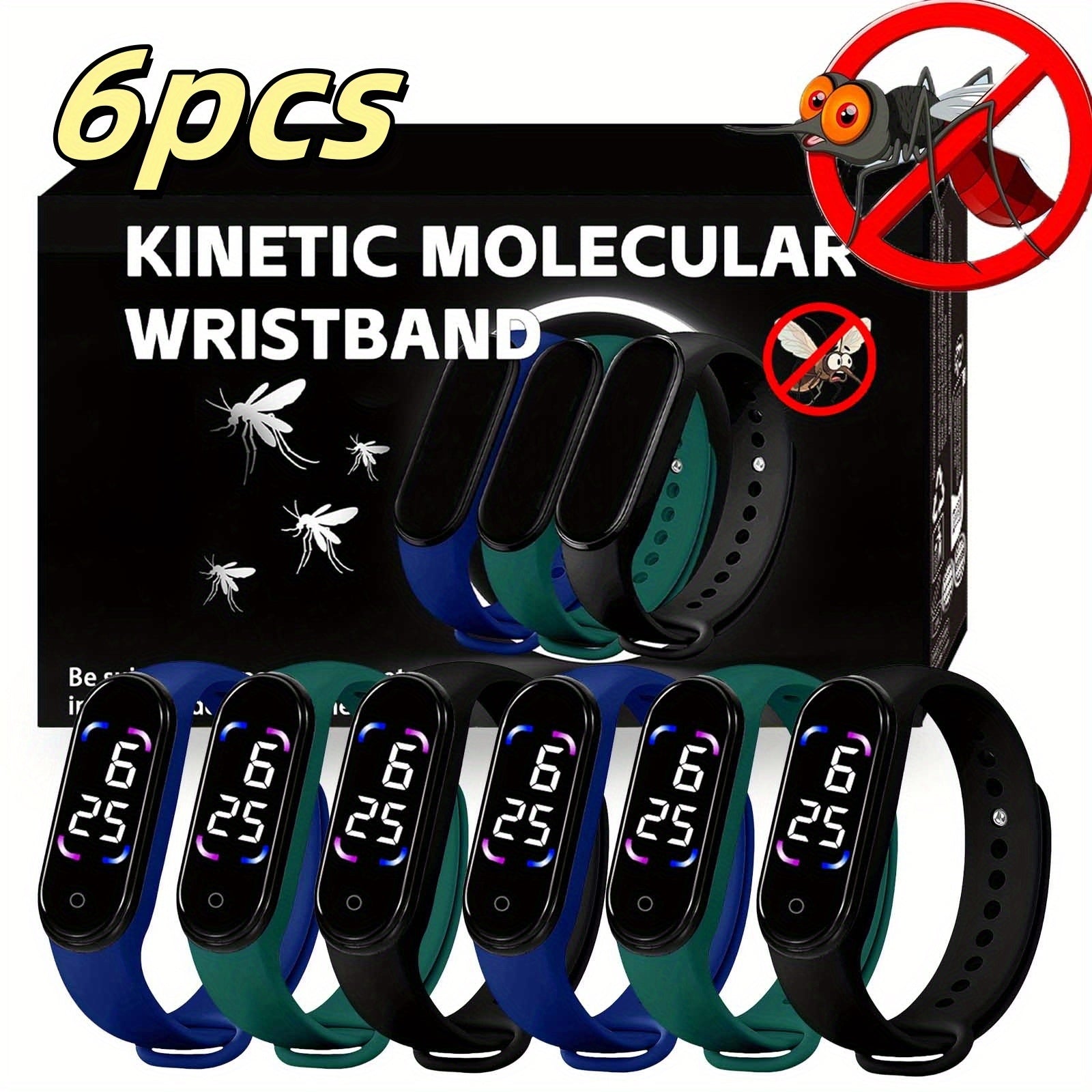 6pcs/set Adjustable Mosquito Repellent Wristband with Watch   Dual Mode for Outdoor & Indoor Use  Silicone Fabric with Copper Coil Technology  Stylish Minimalist Design  Indoor Pest Control  Sleek Bracelet Style  Durable Silicone Band