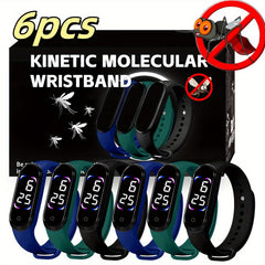 6pcs/set Adjustable Mosquito Repellent Wristband with Watch   Dual Mode for Outdoor & Indoor Use  Silicone Fabric with Copper Coil Technology  Stylish Minimalist Design  Indoor Pest Control  Sleek Bracelet Style  Durable Silicone Band