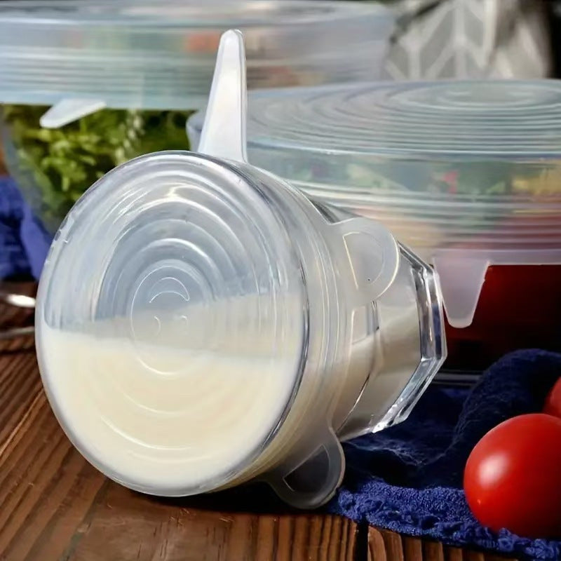 6pcs/set Food Grade Silicone Covers   Round Sealed BPA Free Fresh Keeping Lids for Cups  Pots  Pans   Durable Kitchen & Restaurant Use  Silicone Covers for Food  Kitchen Essentials  Transparent Design  Bpafree Material