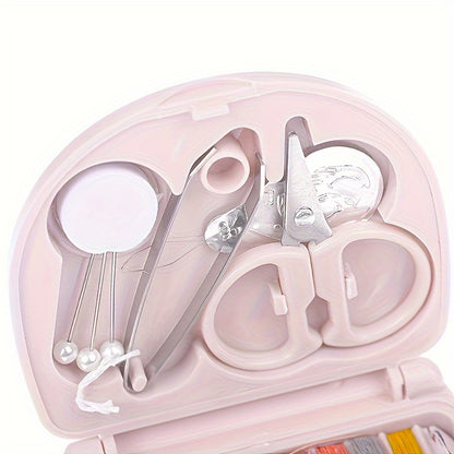 Compact Travel Sewing Kit - DIY Mini Sewing Supplies and Accessories, Pink Portable Sewing Box for Beginners and Travelers