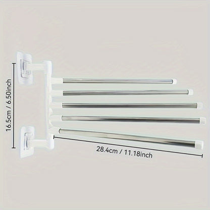 Adjustable Stainless Steel Towel Rack - Wall Mounted, No Drilling Required, with Suction Cup for Bathroom Storage